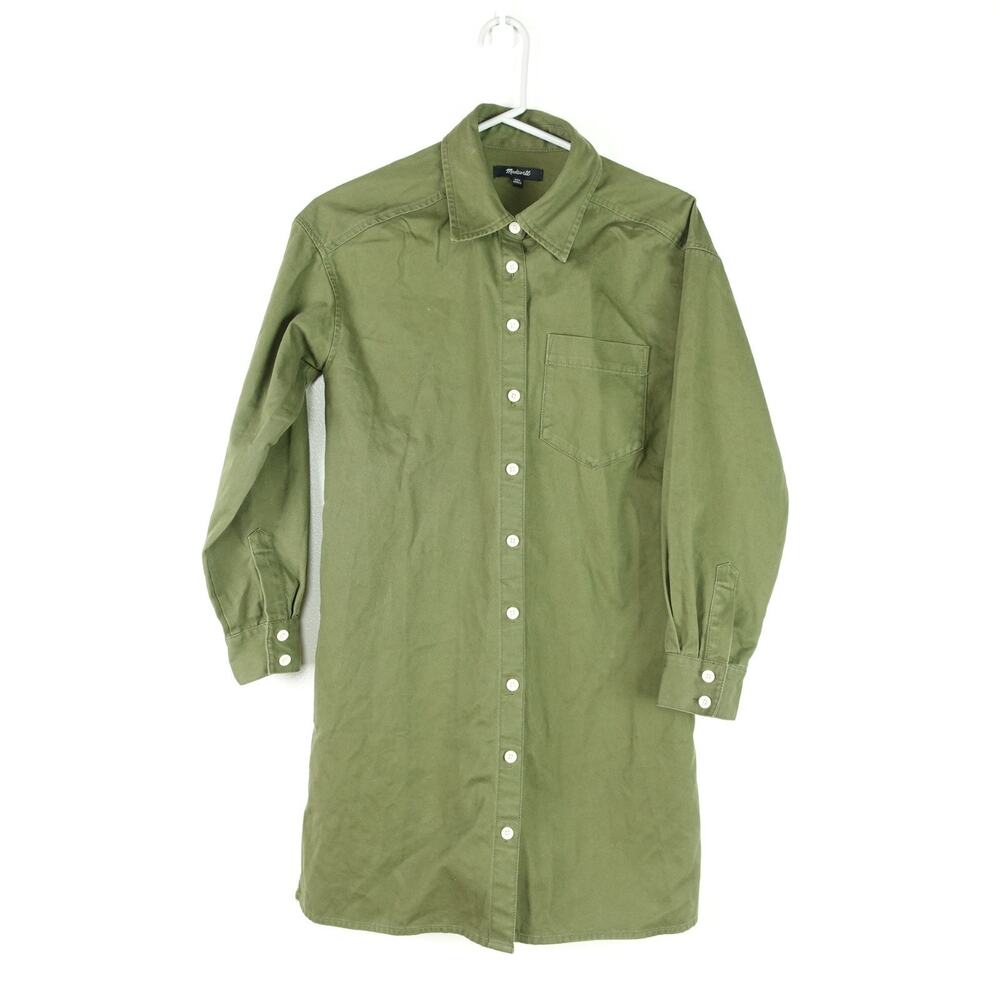 Madewell Mini Shirtdress Women SZ XXS Chino Long Sleeve Button Up Preppy Utility